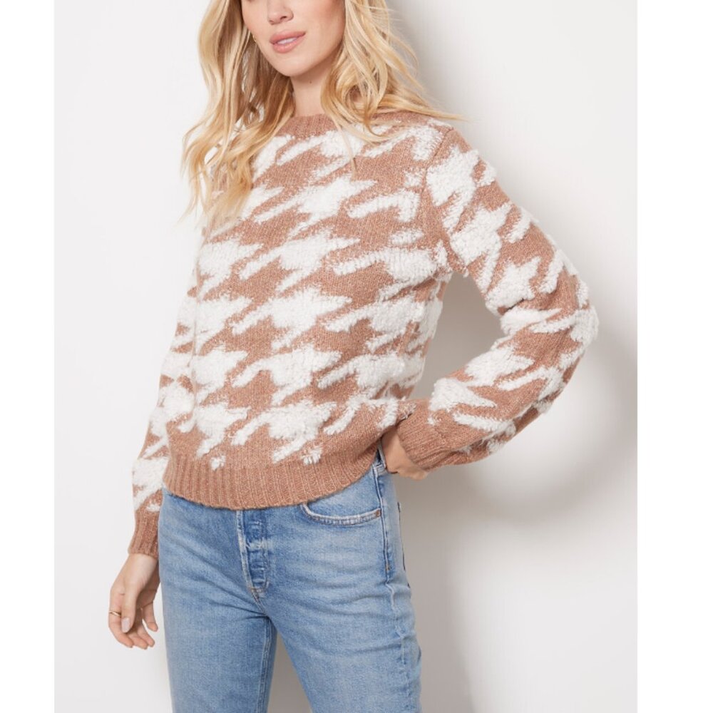 NWT Line & Dot Women's Brown Houndstooth Plush Pullover Sweater Size Medium